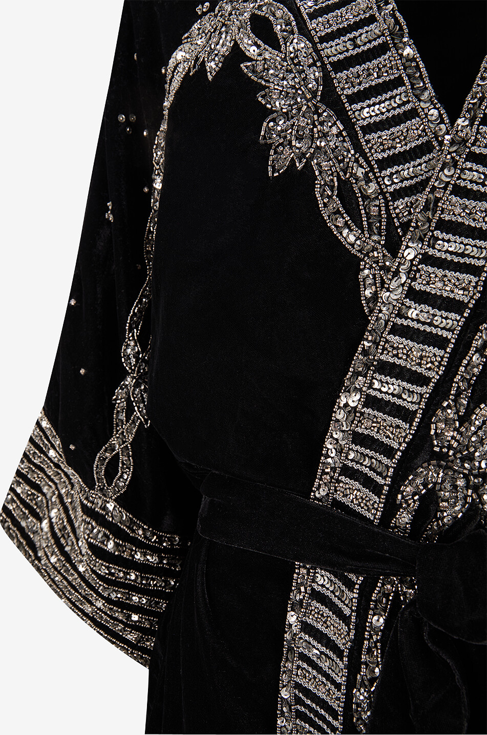 SCARLETT POPPIES Starlight embroidered plush velvet kimono Women BLACK 9