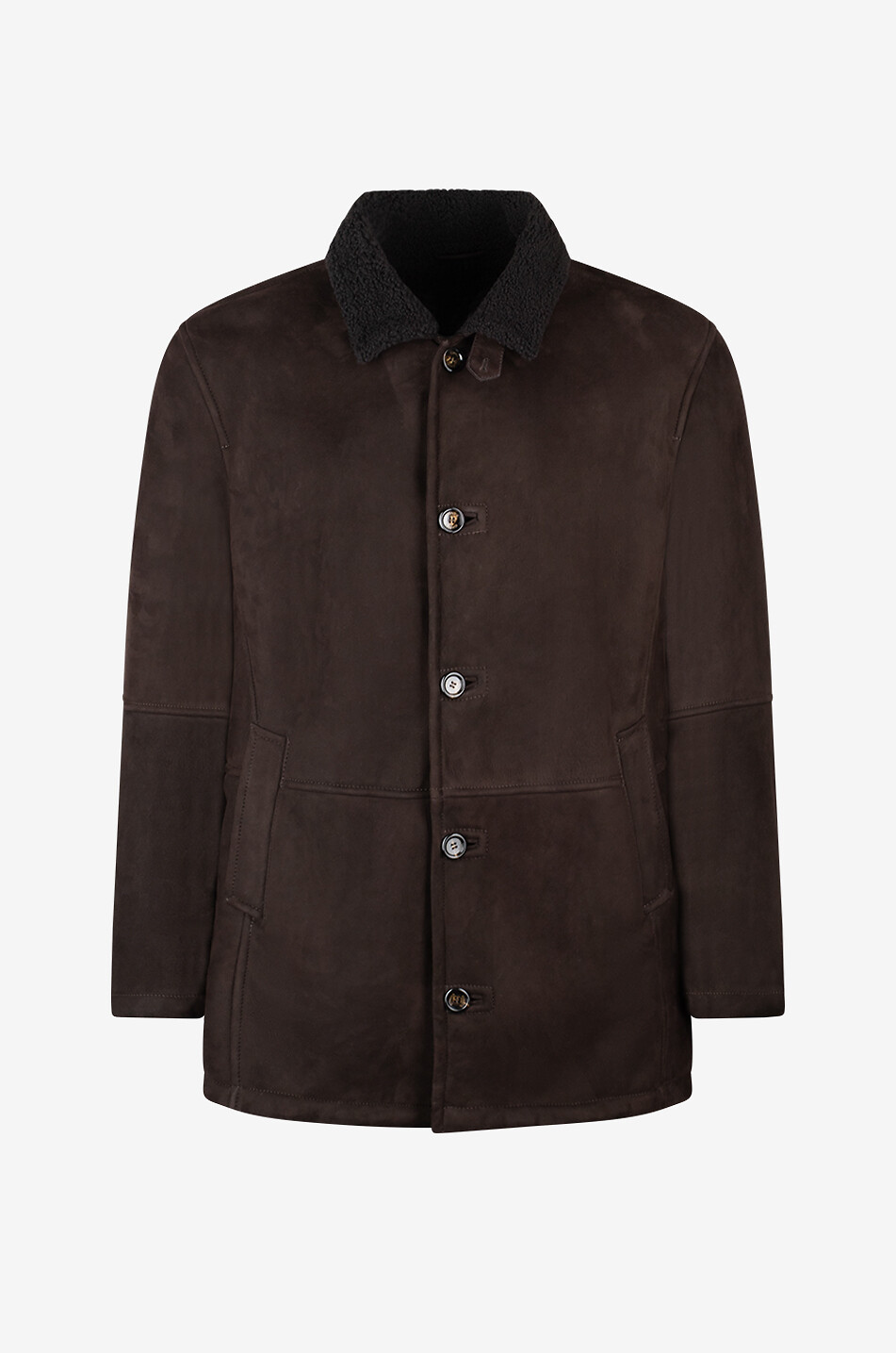 Shearling mid-length coat with buttoned collar