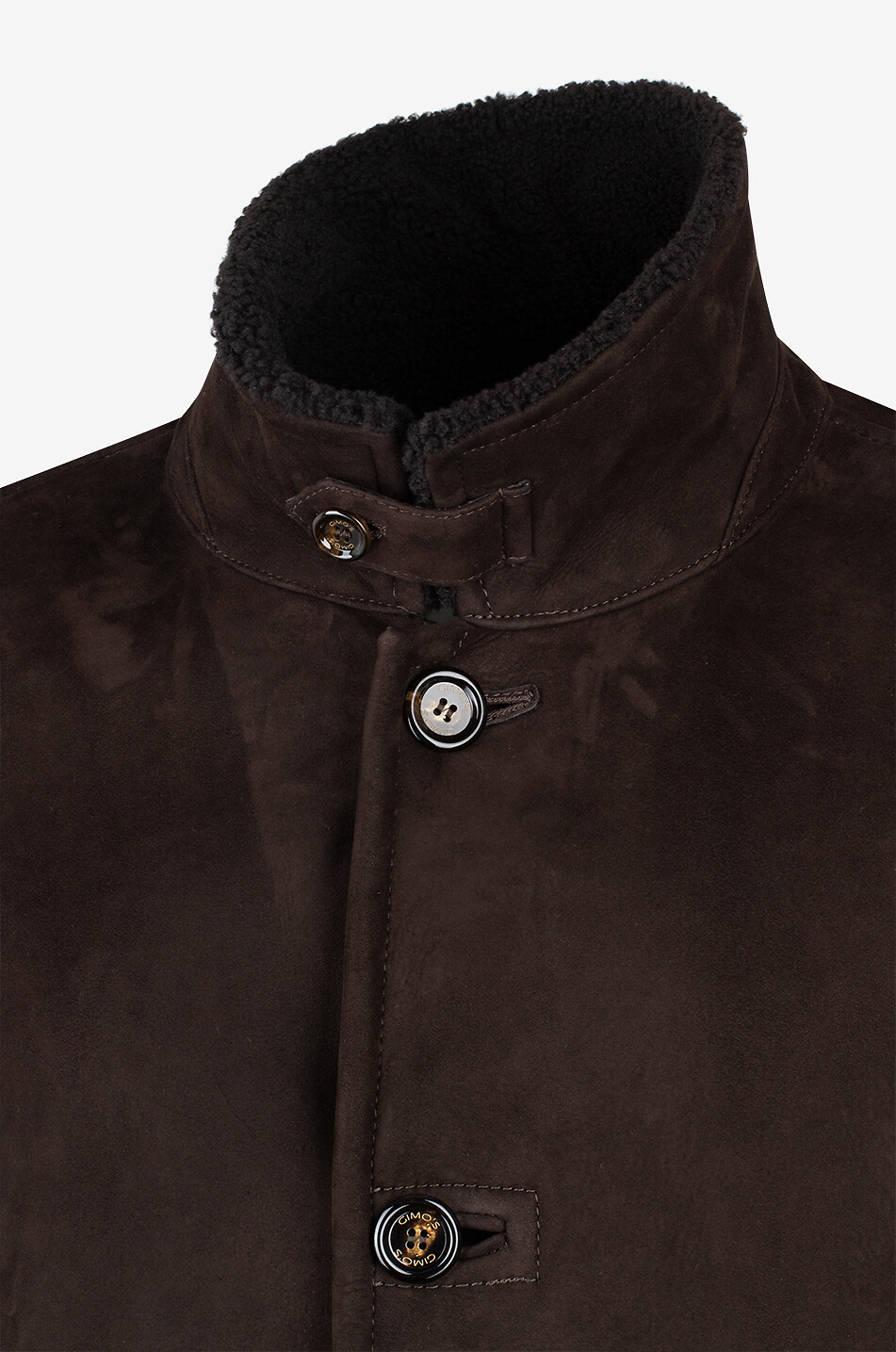 GIMO'S Shearling mid-length coat with buttoned collar Men DARK BROWN 3