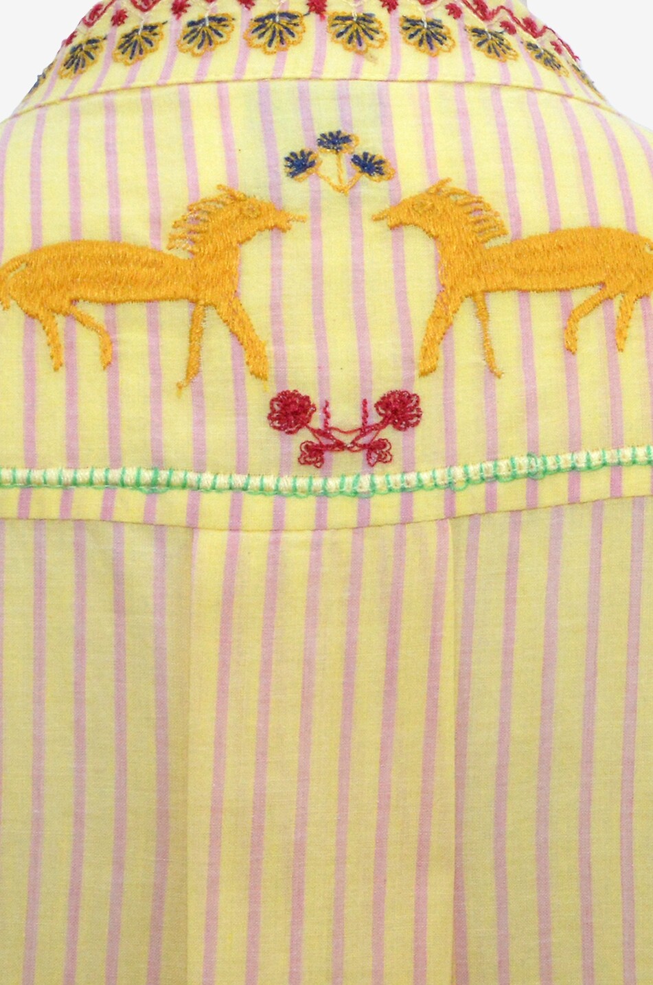 MONOKI Mao-Kragen Hemd mit Streifen und Stickerei Empover Damen GELB 3