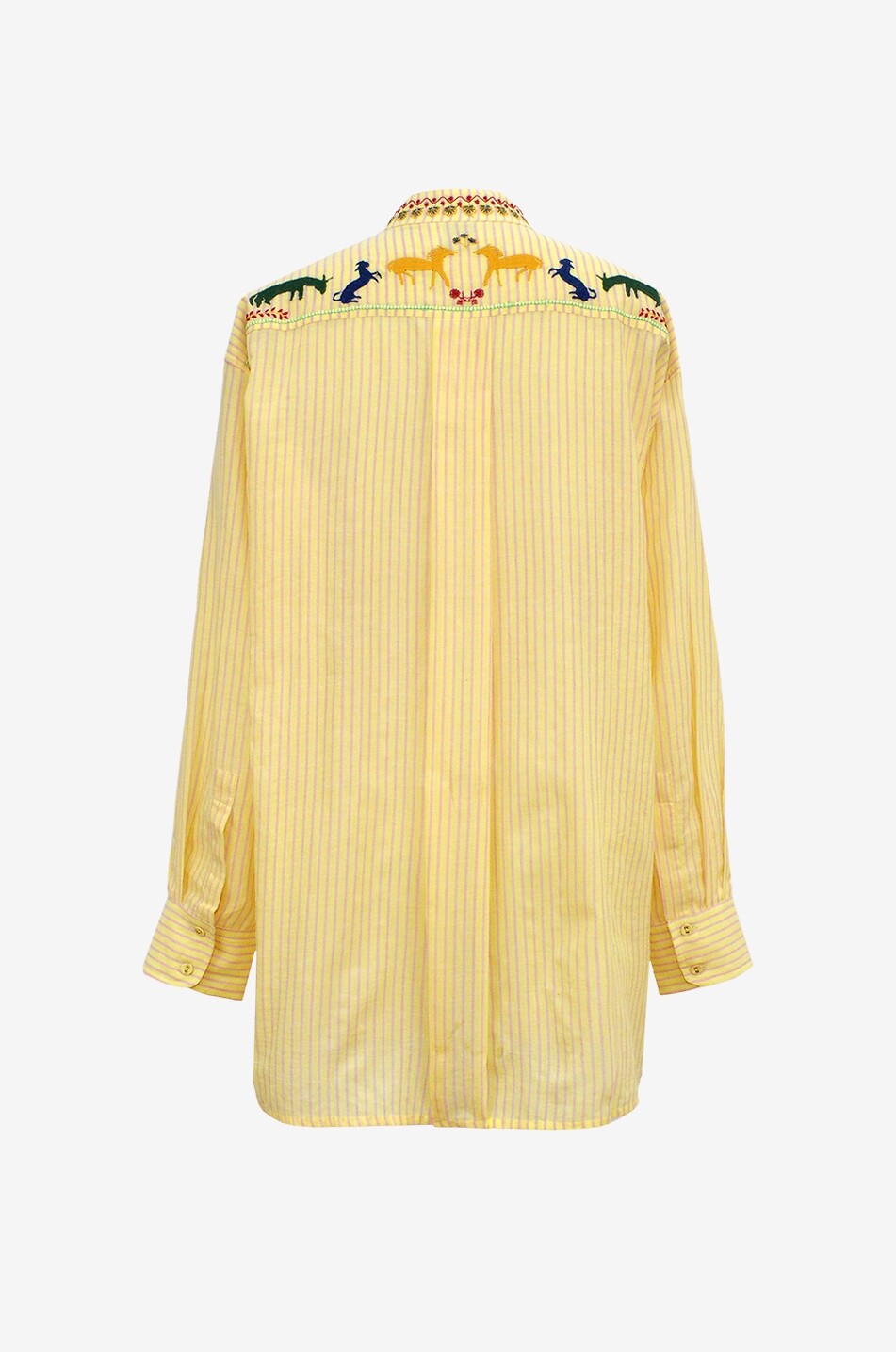 MONOKI Mao-Kragen Hemd mit Streifen und Stickerei Empover Damen GELB 2