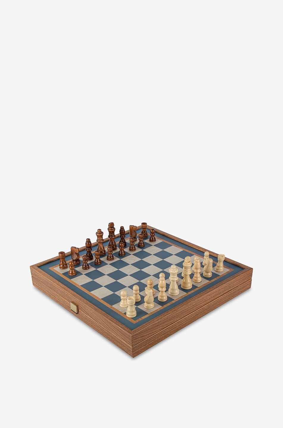 Jeu d'échecs et backgammon en noyer design turquoise