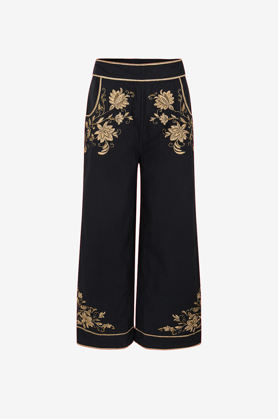 SCARLETT POPPIES Isi embroidered patterned wide-leg trousers Women BLACK 1