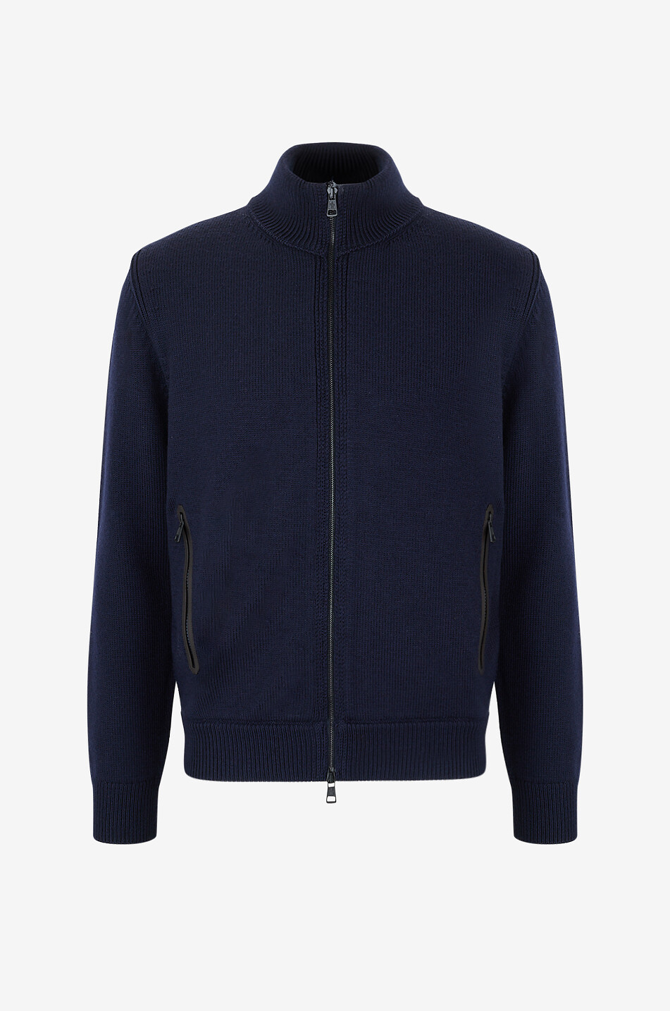 Cardigan zippé en laine et cuir à dos matelassé