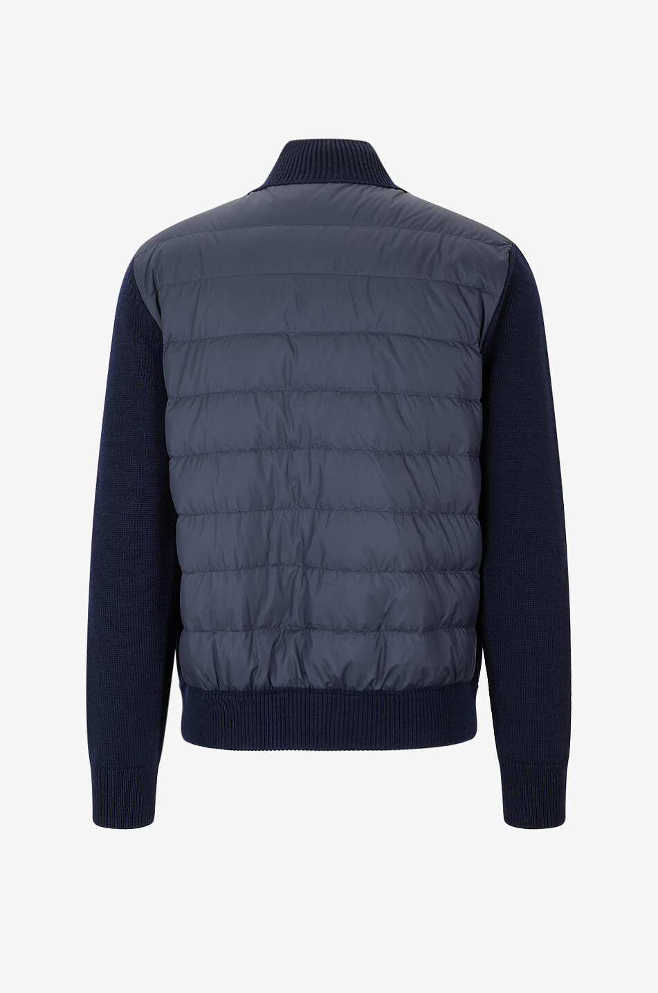 MONCLER Cardigan zippé en laine et cuir à dos matelassé Homme BLEU FONCE 2
