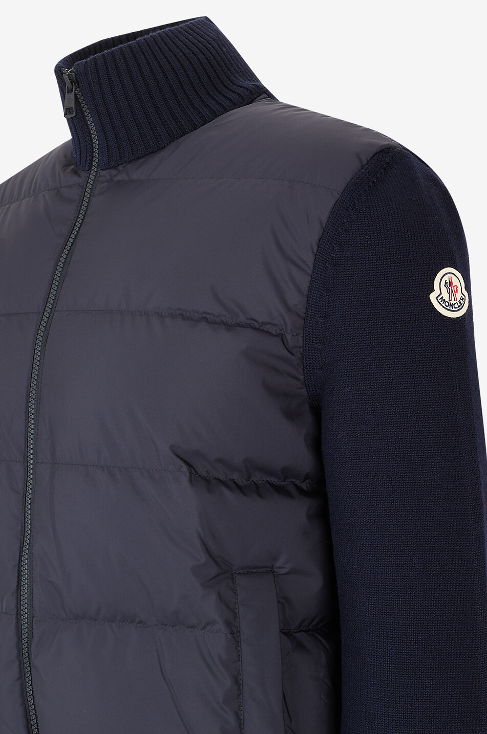 MONCLER Cardigan en laine à empiècement doudoune Homme BLEU FONCE 3