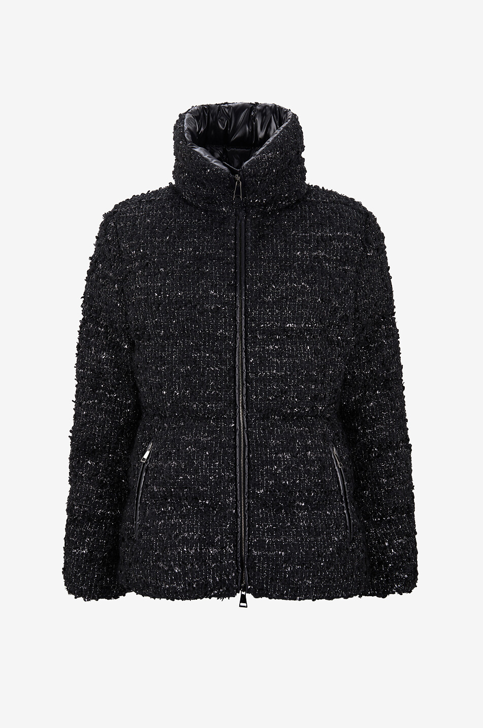 MONCLER Kurze Steppjacke aus Tweed mit Stehkragen Urbel Damen SCHWARZ 1
