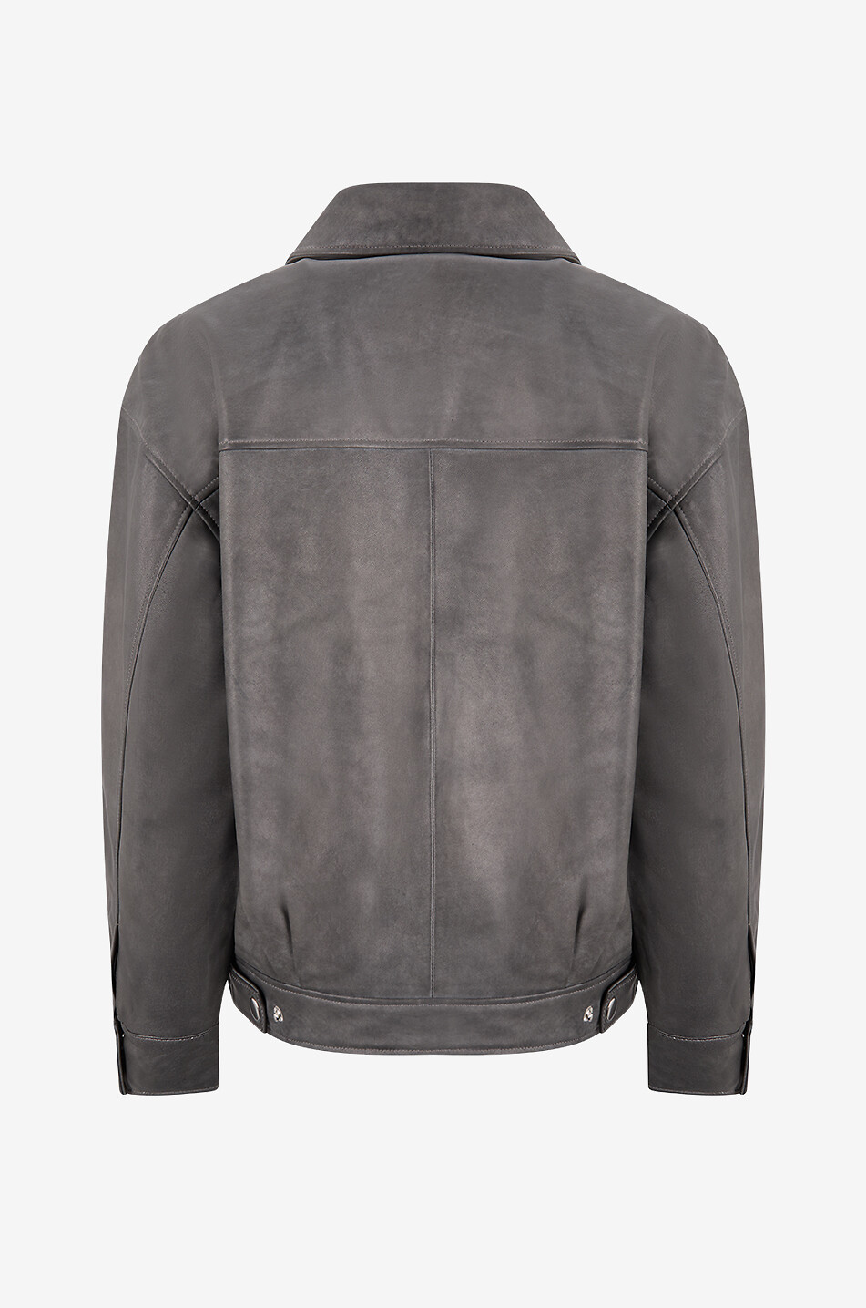 REFORMATION Bomber en cuir vieilli à col chemise Veda Marco Femme GRIS FONCÉ 2