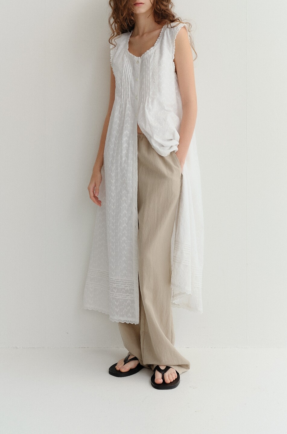 DUNST Fluid wide-leg linen trousers with drawstring Women BEIGE 3