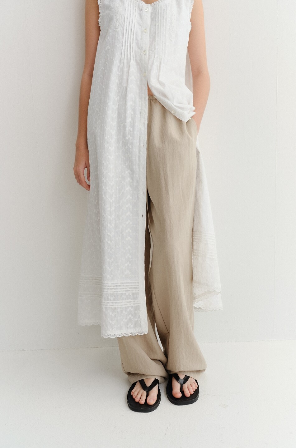 DUNST Fluid wide-leg linen trousers with drawstring Women BEIGE 7