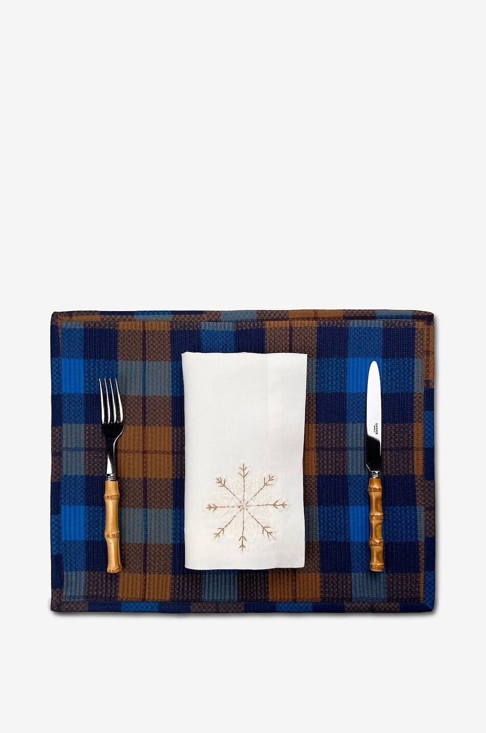 THE TABLE LOVE Tartan printed reversible rectangular cotton placemat Home BLUE 2