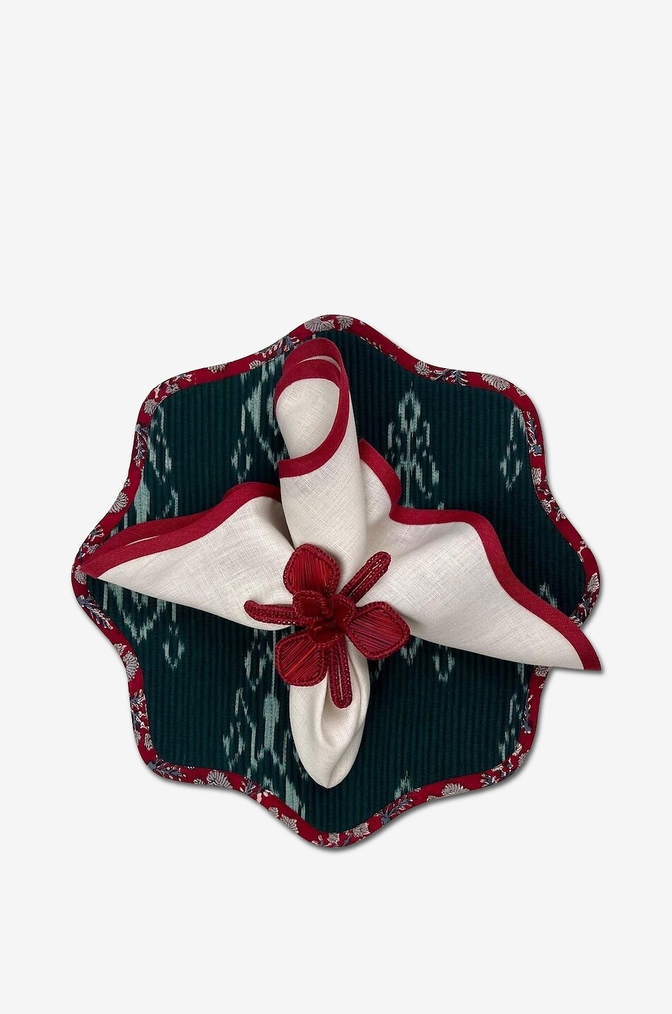 THE TABLE LOVE Set de table réversible en coton The Breakfast Scallop Ikat Maison VERT 2