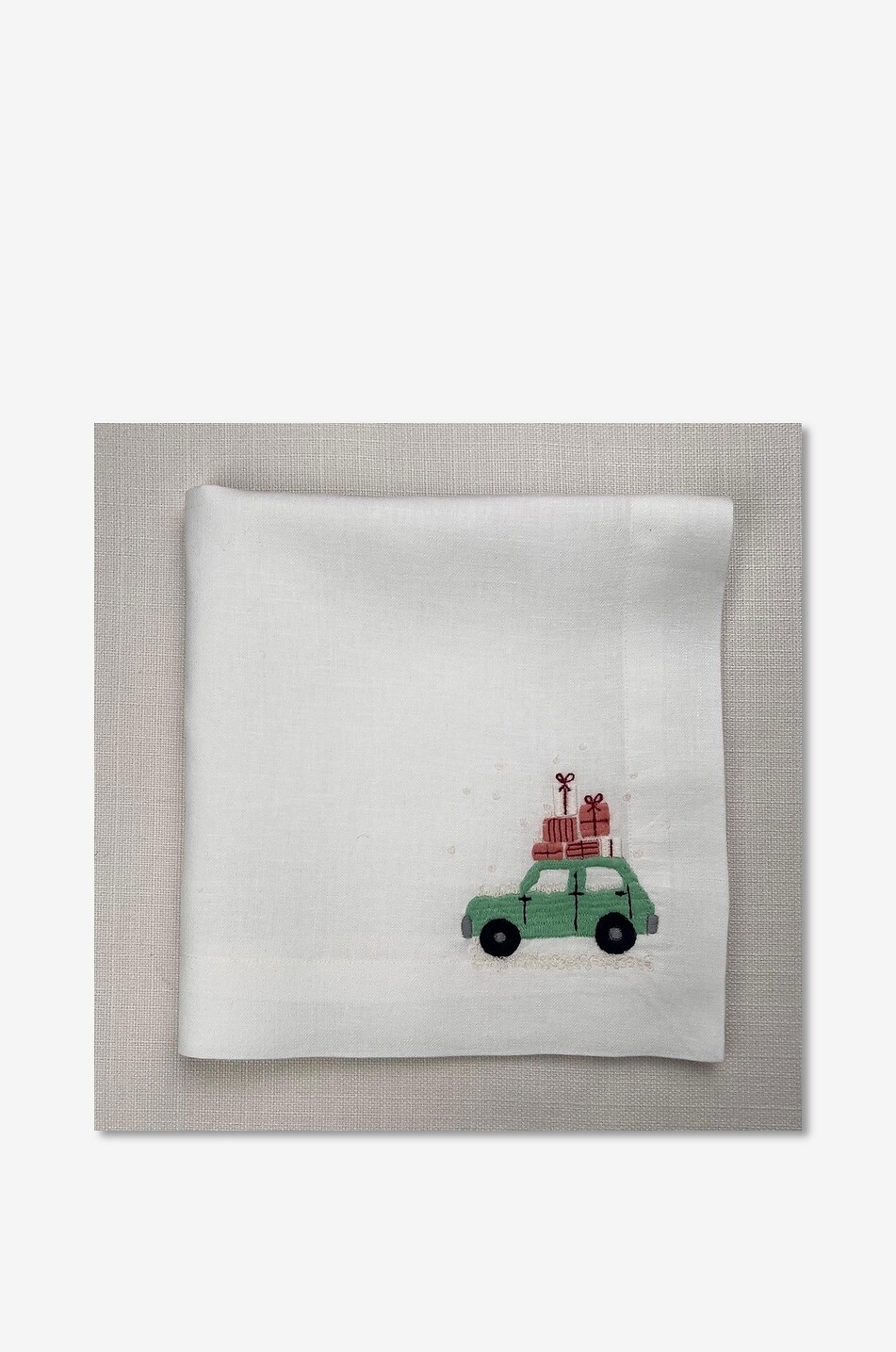 Serviette de table en lin et coton brodé Christmas Truck