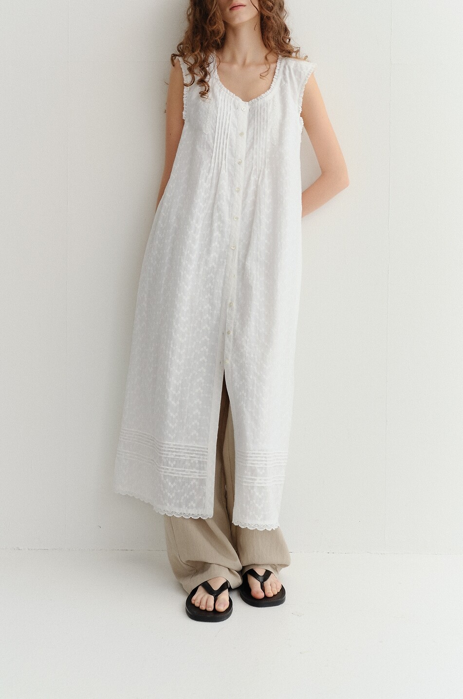 DUNST Fluid wide-leg linen trousers with drawstring Women BEIGE 5