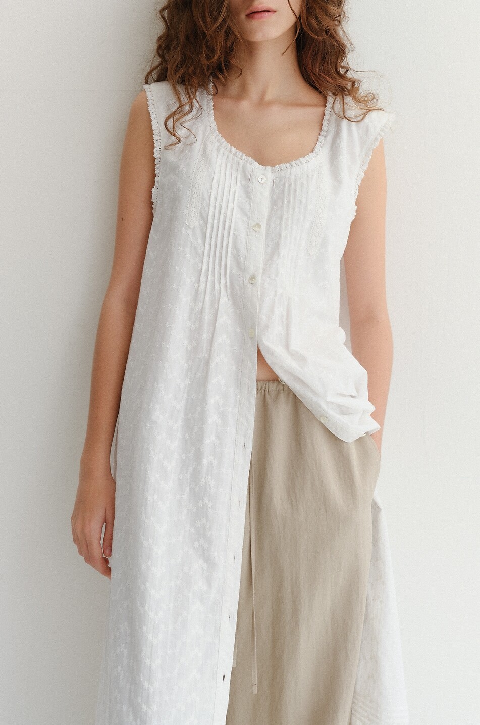 DUNST Fluid wide-leg linen trousers with drawstring Women BEIGE 6