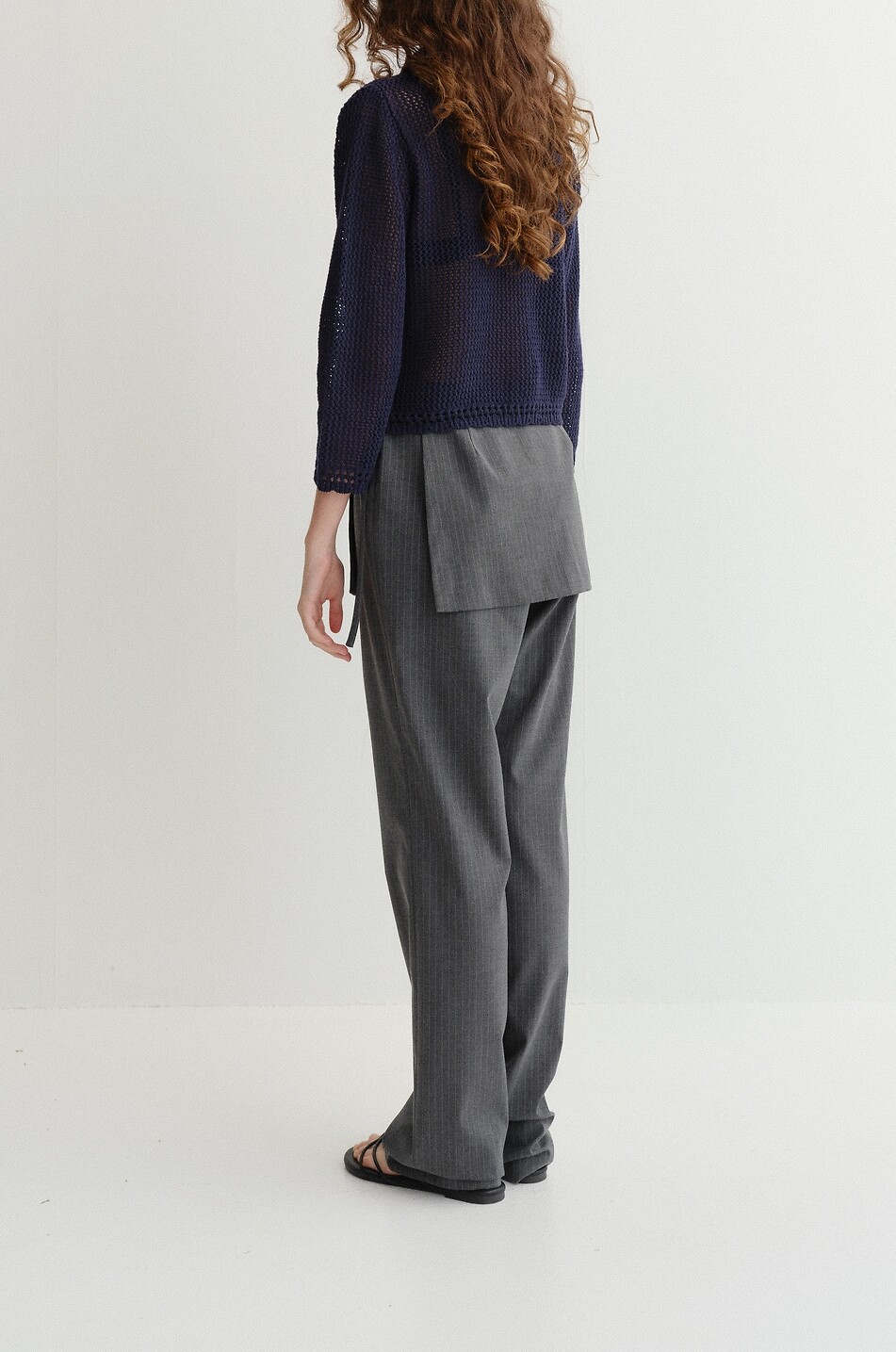 DUNST Peter-Pan collared openwork knit linen and cotton cardigan Women DARK BLUE 4