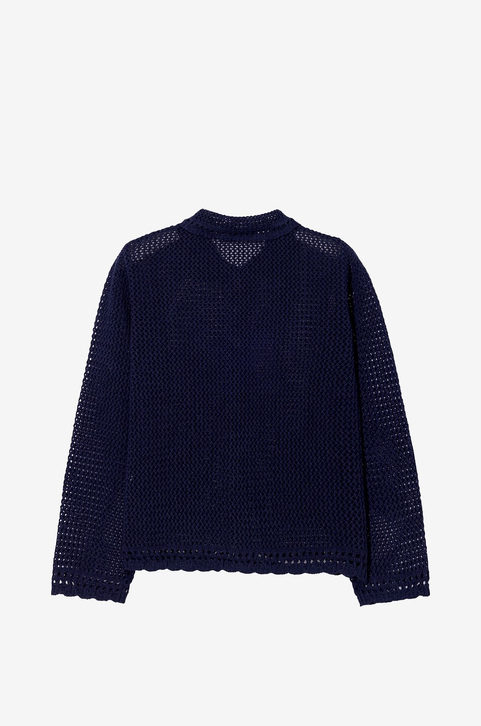 DUNST Peter-Pan collared openwork knit linen and cotton cardigan Women DARK BLUE 2