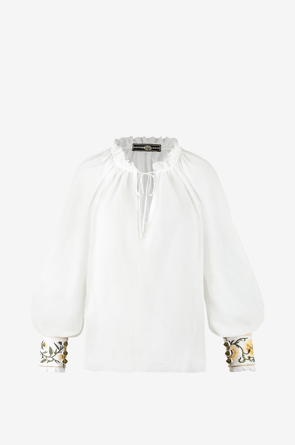 Chiara gauze blouse with embroidered puff sleeves