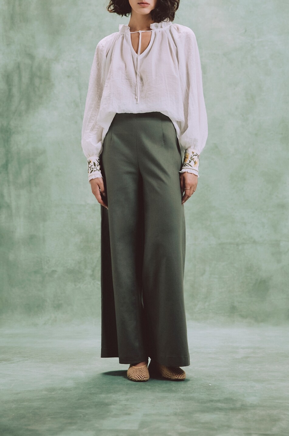 ROSEWATER HOUSE Chiara gauze blouse with embroidered puff sleeves Women WHITE 2