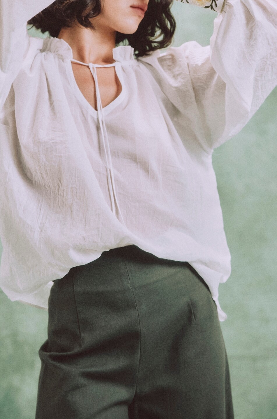 ROSEWATER HOUSE Chiara gauze blouse with embroidered puff sleeves Women WHITE 3