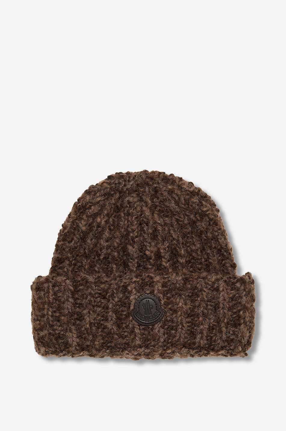 MONCLER Rippstrickmütze aus Alpaka und Wolle mit Lederlogo Herren BRAUN 1