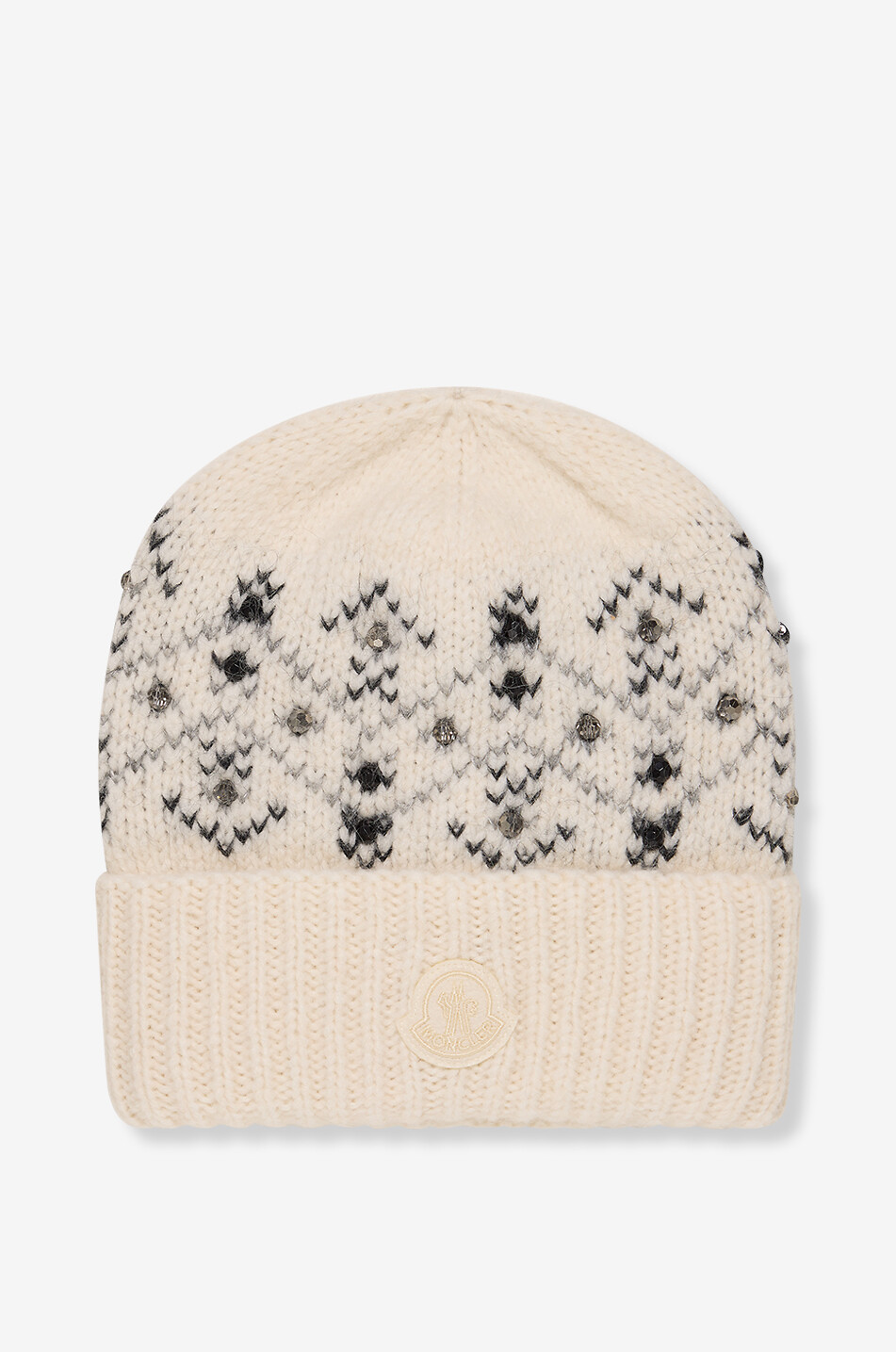 MONCLER Jacquardstrick-Mütze aus Woll- und Alpakamix Damen WEISS 1