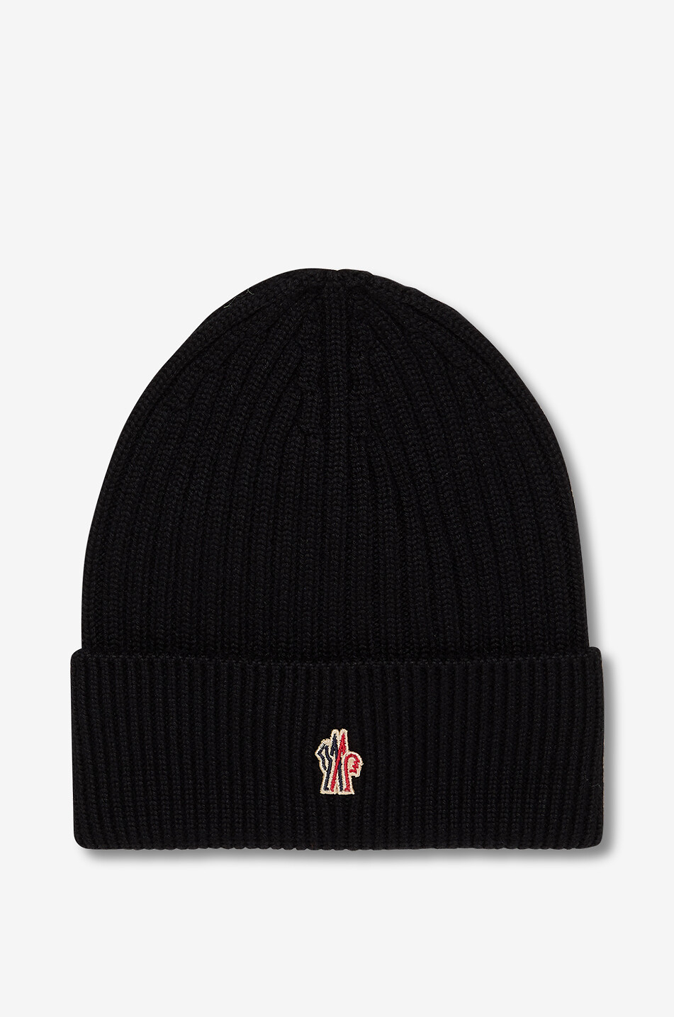 MONCLER GRENOBLE Rippstrickmütze aus Schurwolle mit Logopatch Herren SCHWARZ 1