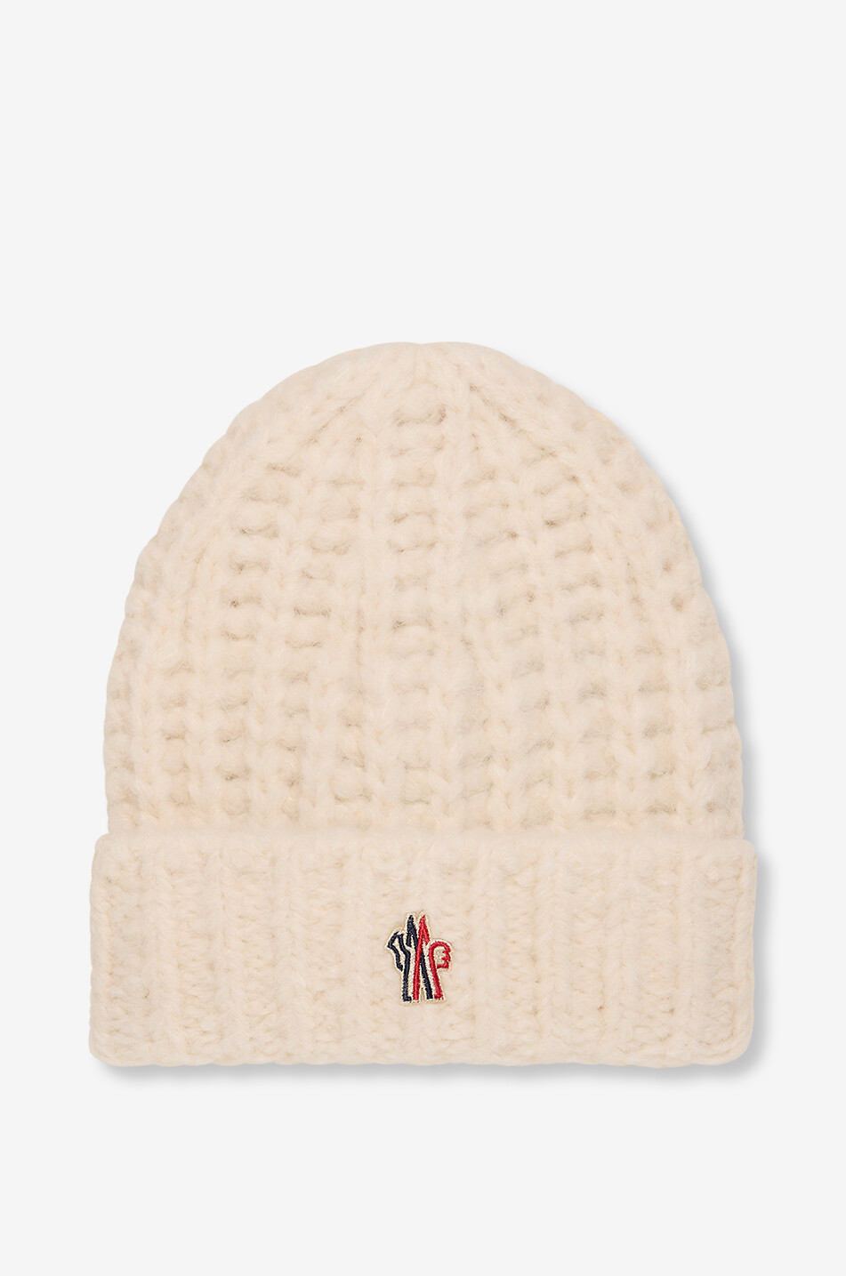 MONCLER GRENOBLE Bonnet épais côtelé en alpaga brodé logo Femme BLANC CASSE 1