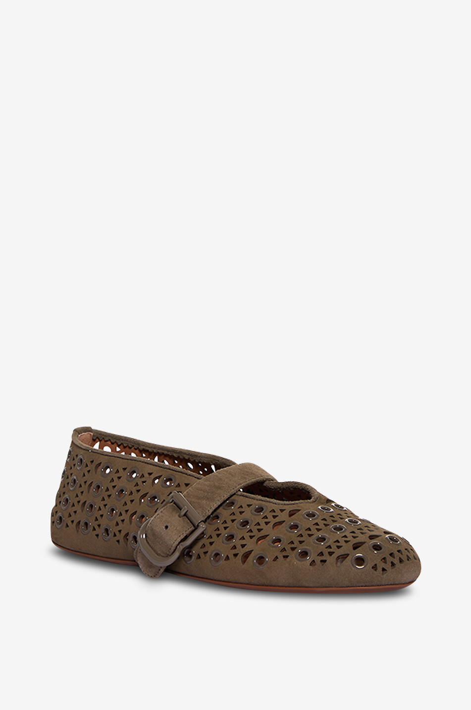 ALAÏA Vienna round-toe openwork suede ballerinas Women GREY 1