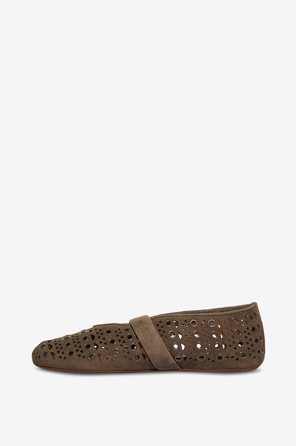 ALAÏA Vienna round-toe openwork suede ballerinas Women GREY 3