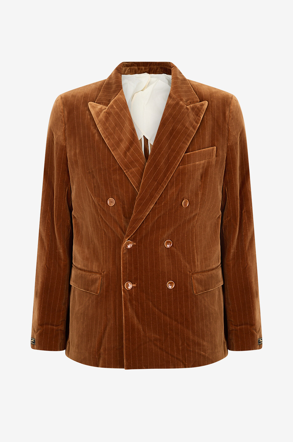 Peak double-breasted striped velvet blazer