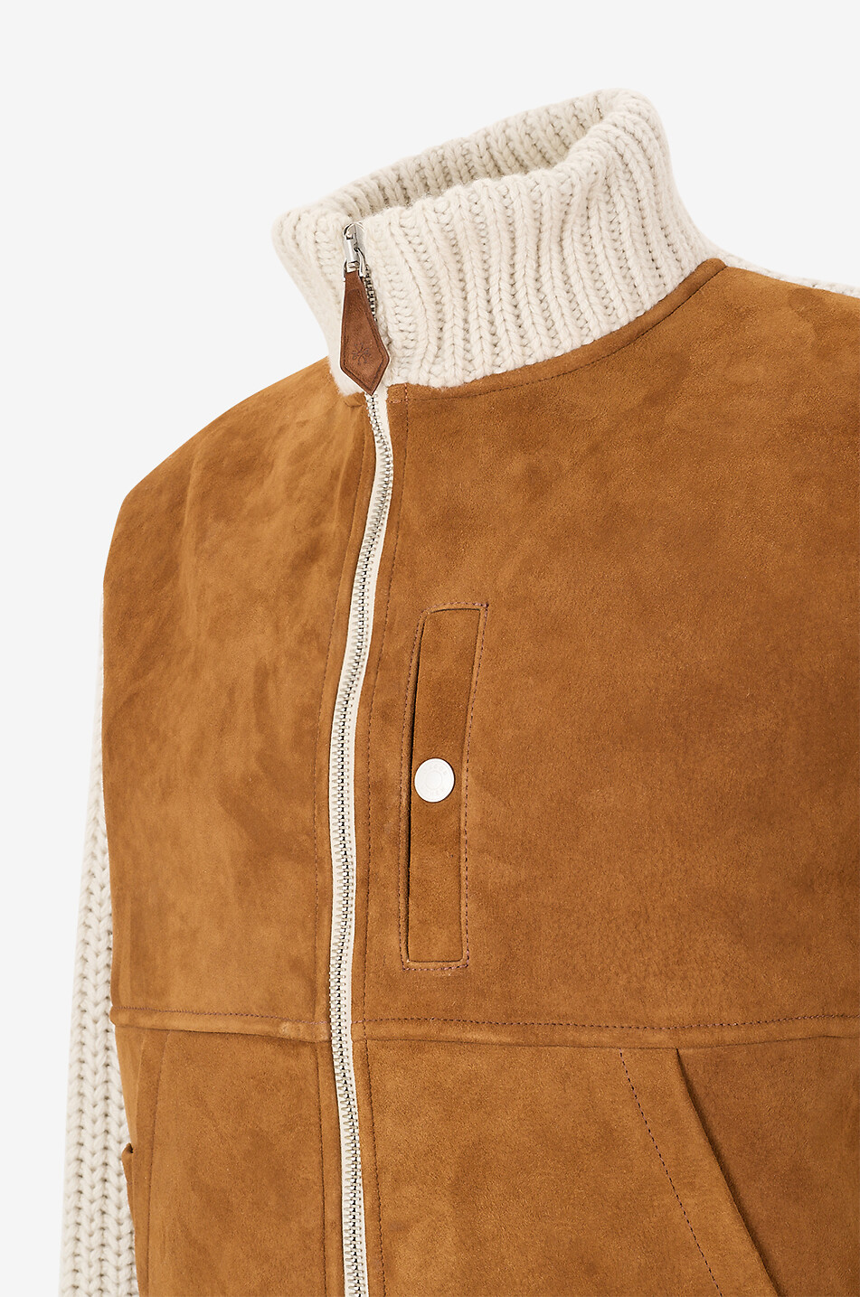 JACOB COHEN Ribbed wool and suede full-zip cardigan Men CAMEL 3