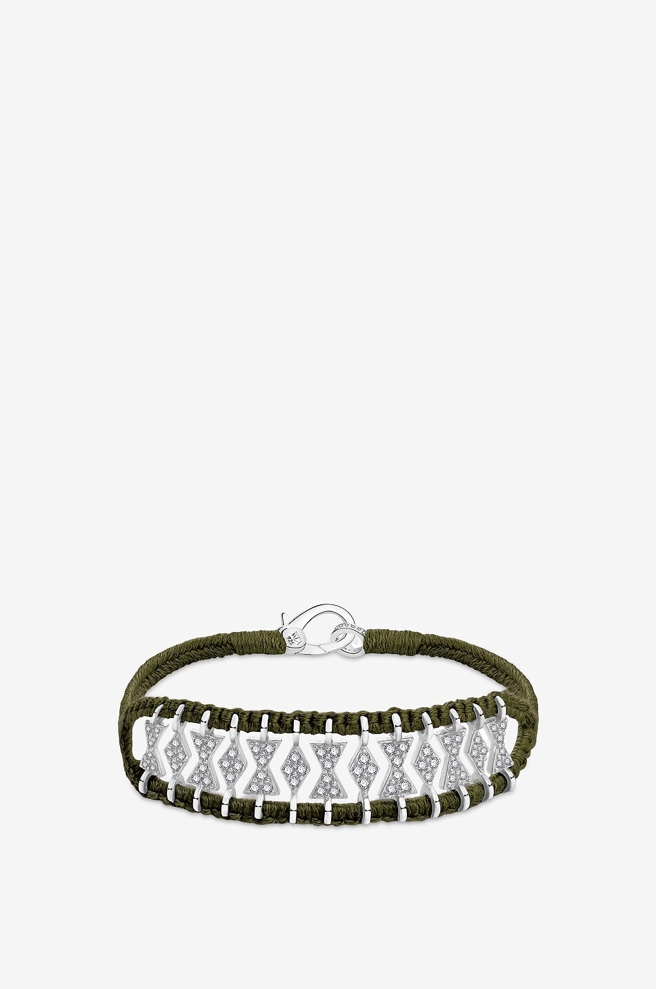 Buzios Kaki Foncé lurex and silver bracelet with moissanite