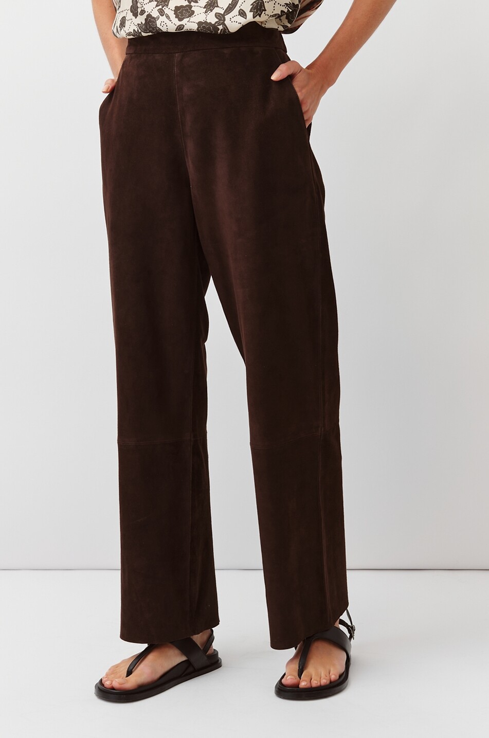 DIEGA Pantalon droit en cuir de chèvre velouté Parizono Femme MARRON 3
