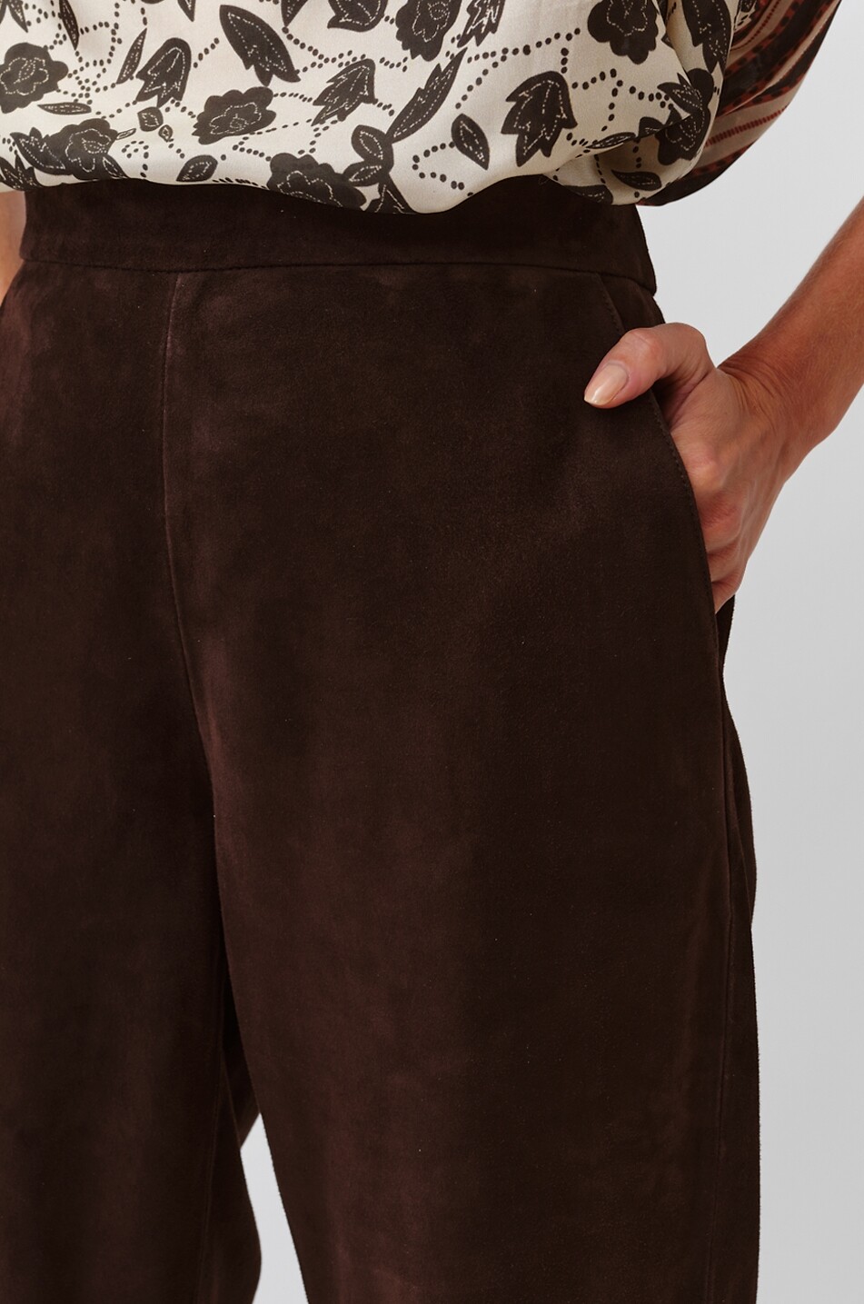 DIEGA Pantalon droit en cuir de chèvre velouté Parizono Femme MARRON 4