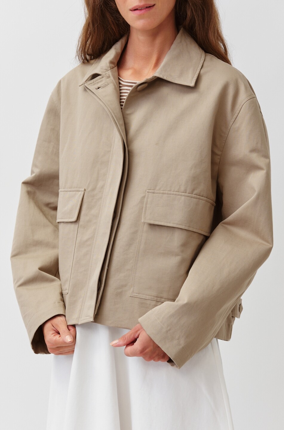 DIEGA Bacito cotton and linen shirt collar lightweight jacket Women BEIGE 5