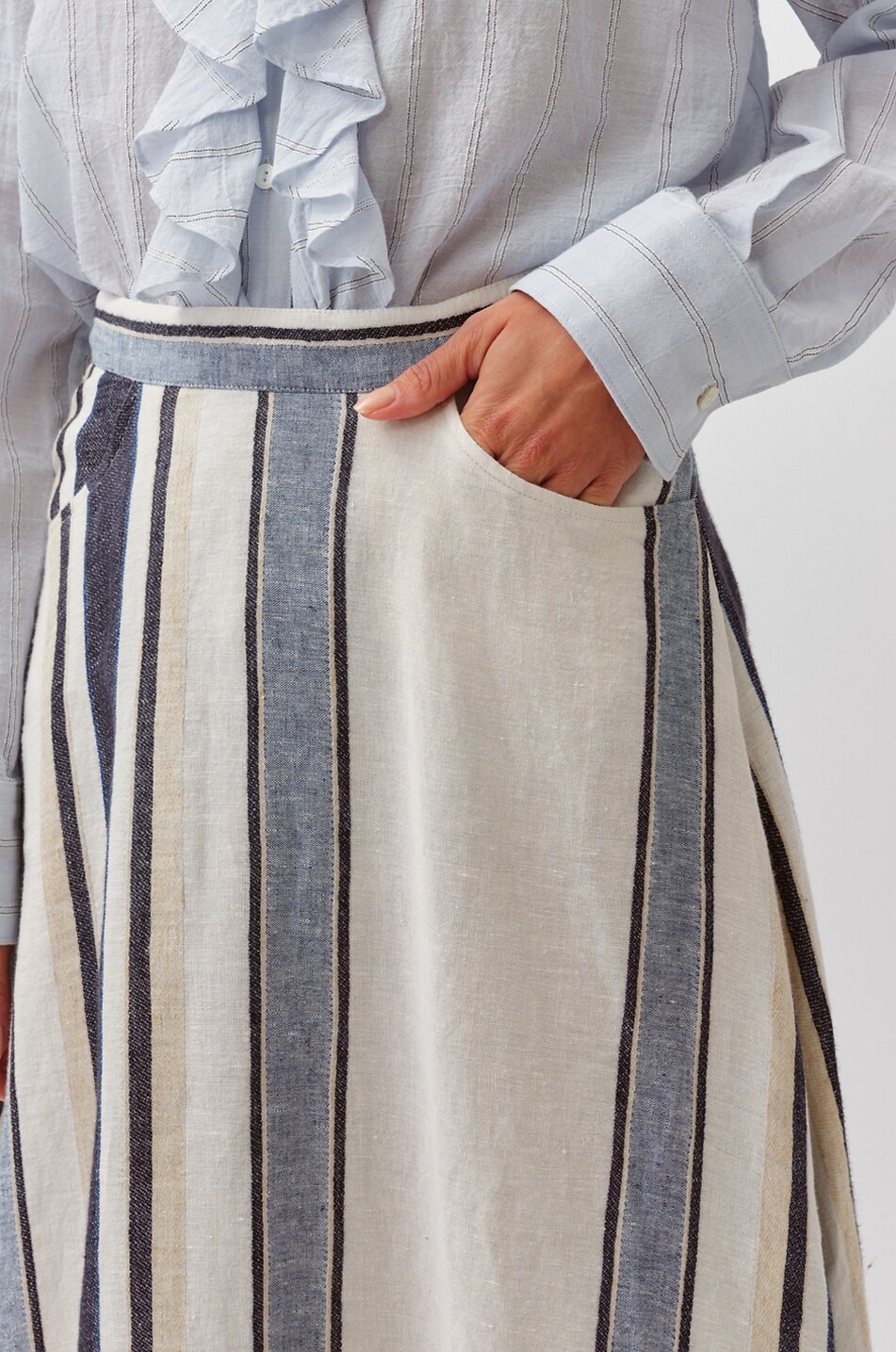 DIEGA Jupe longue rayée en lin Jamao Femme BLANC 4