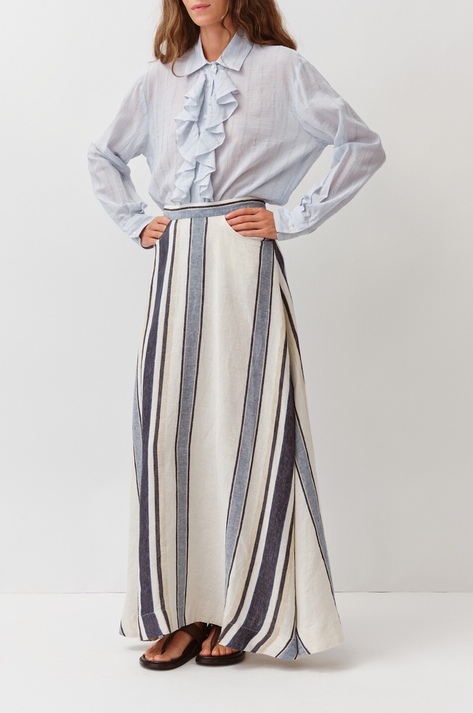 DIEGA Jupe longue rayée en lin Jamao Femme BLANC 2