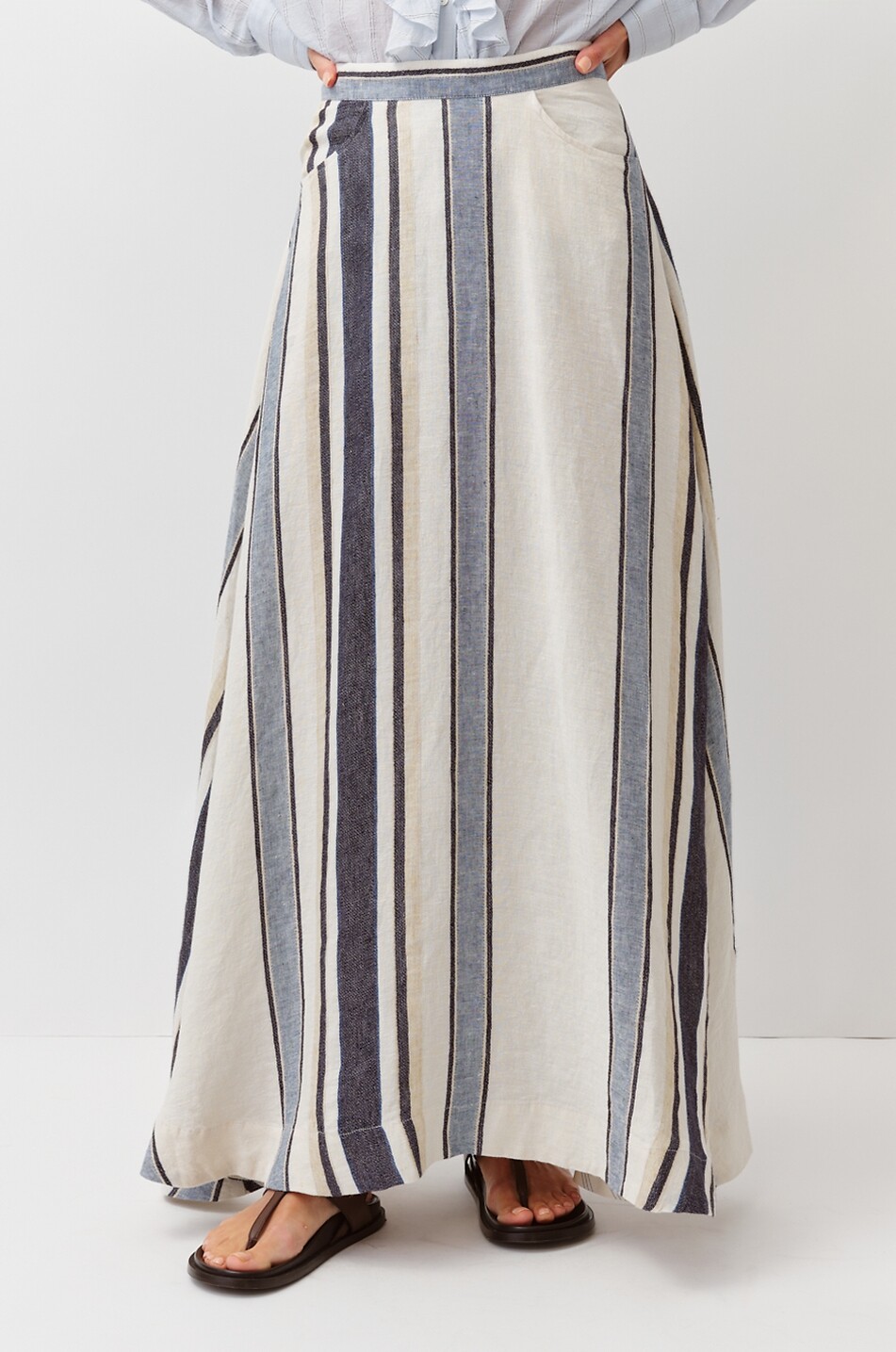 DIEGA Jupe longue rayée en lin Jamao Femme BLANC 5