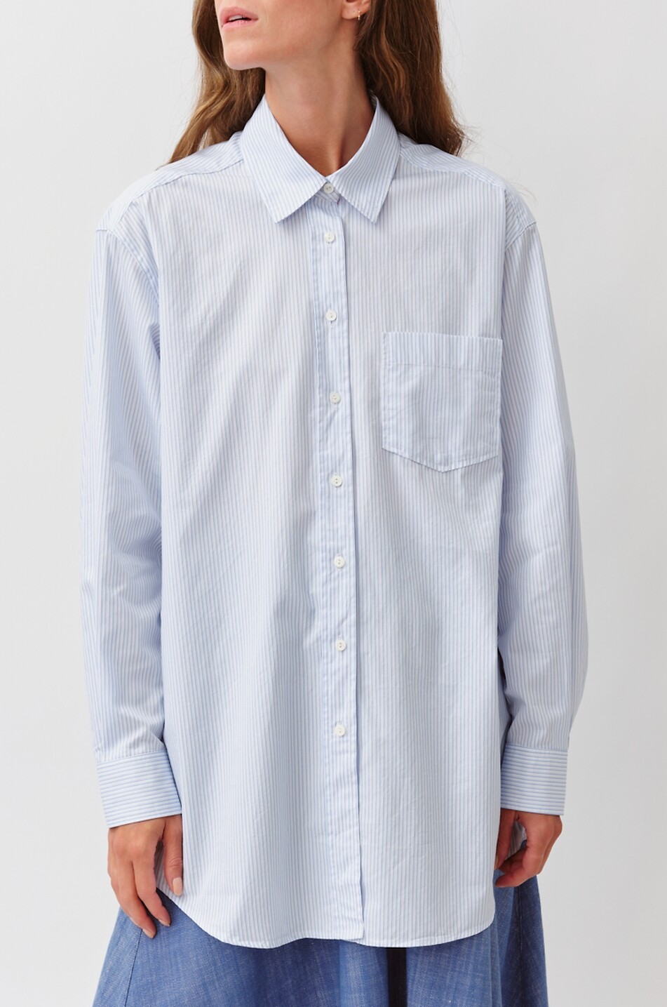 DIEGA Camela striped cotton poplin oversized shirt Women LIGHT BLUE 5