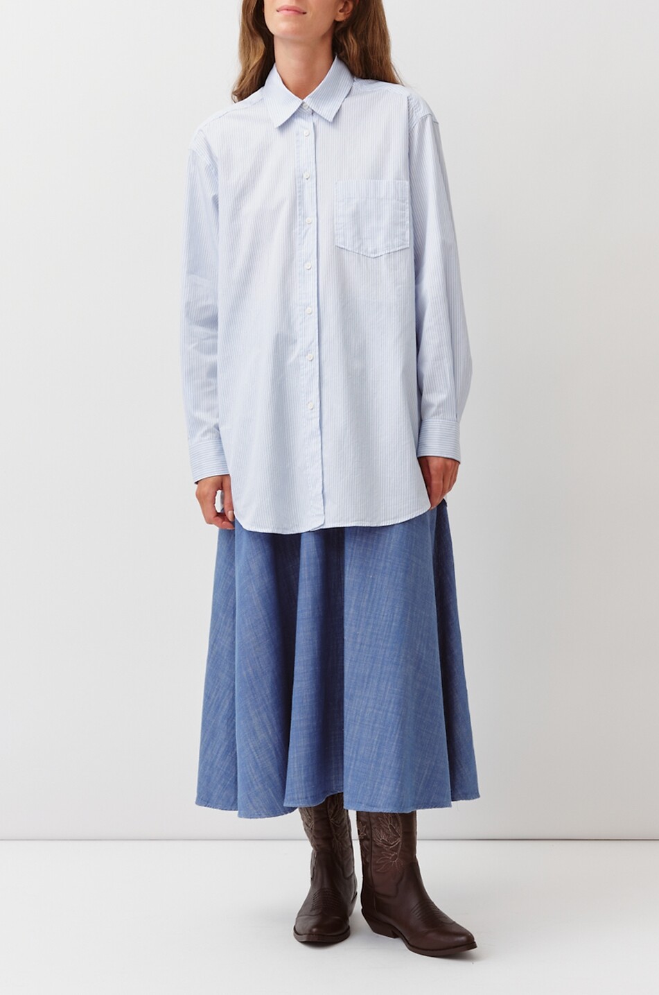 DIEGA Camela striped cotton poplin oversized shirt Women LIGHT BLUE 2
