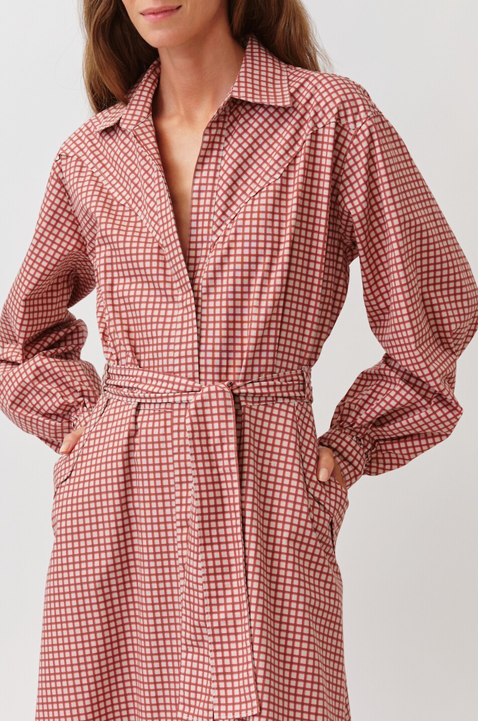 DIEGA Ravia belted mid-length cotton shirt dress Women RED 5