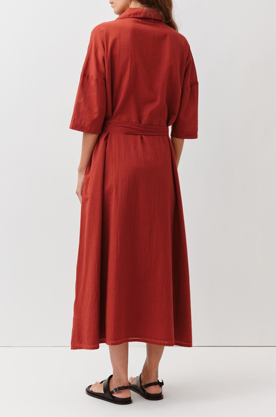 DIEGA Raclao belted mid-length cotton voile shirt dress Women DARK RED 3