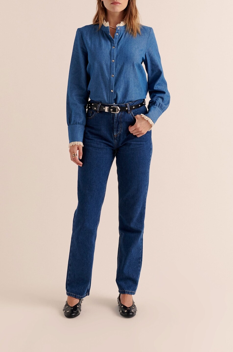 BALZAC PARIS Leopoldine denim and lace shirt Women BLUE 2