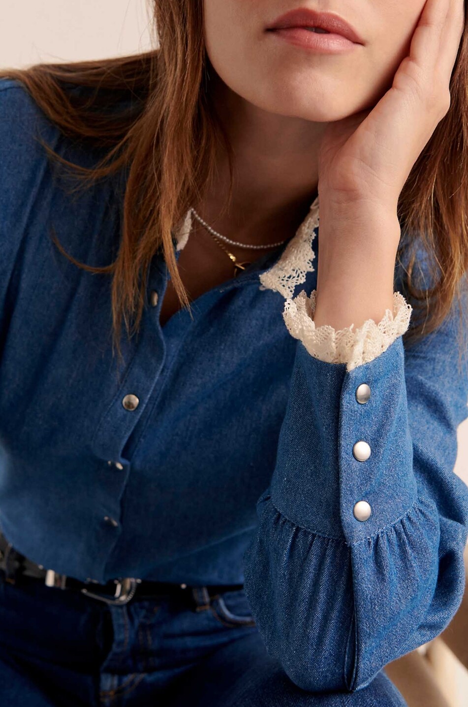 BALZAC PARIS Leopoldine denim and lace shirt Women BLUE 4