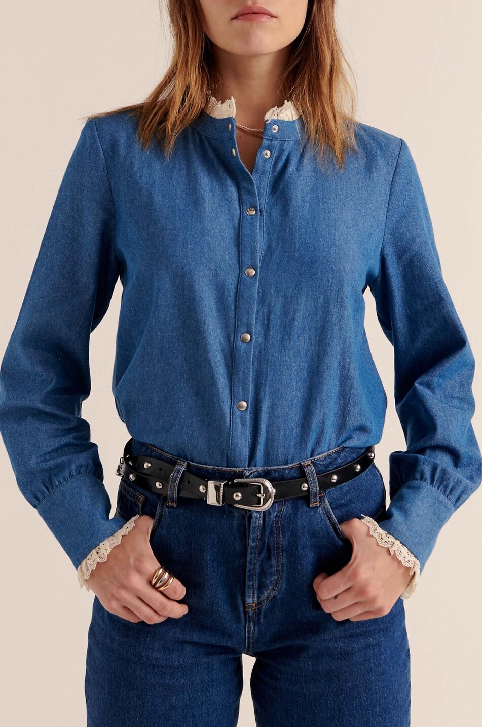 BALZAC PARIS Leopoldine denim and lace shirt Women BLUE 5