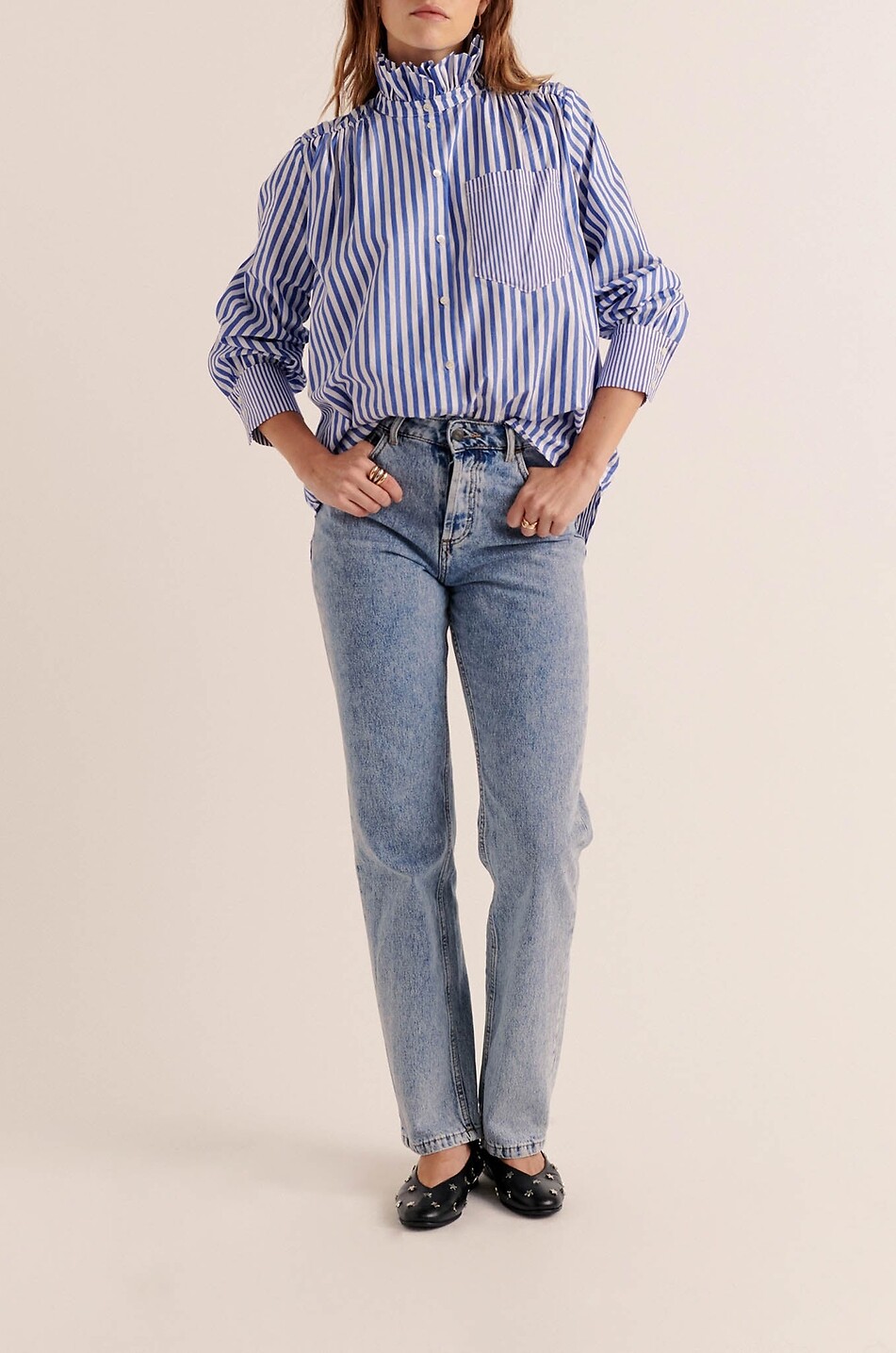 BALZAC PARIS Leonor oversized striped poplin shirt Women BLUE 5