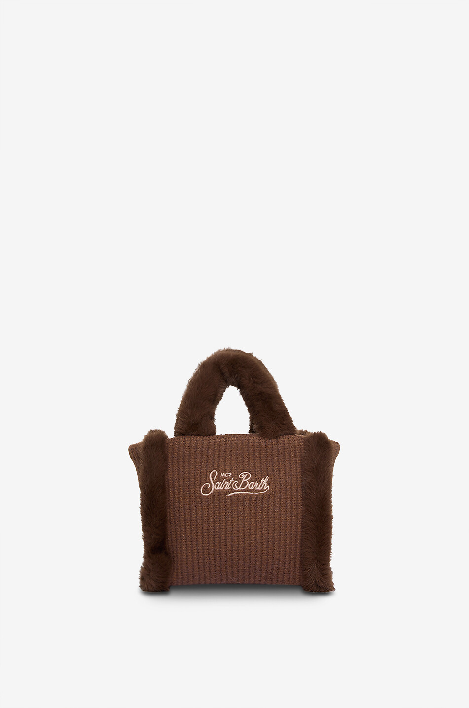 MC2 SAINT BARTH Vanity Mini knit and faux shearling tote bag Women BROWN 3