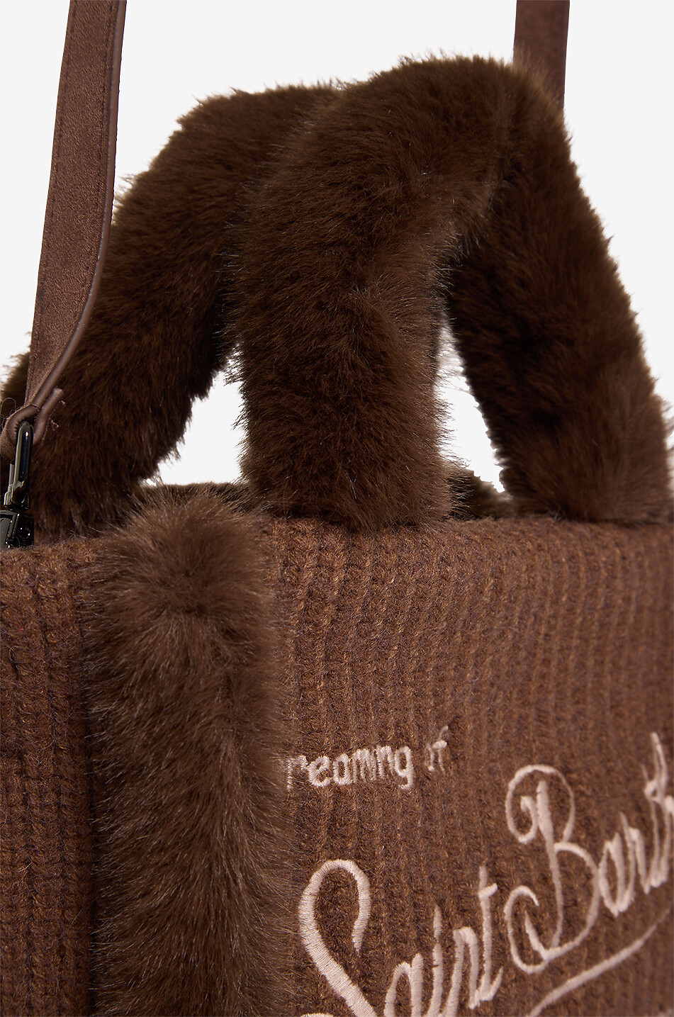 MC2 SAINT BARTH Vanity Mini knit and faux shearling tote bag Women BROWN 6