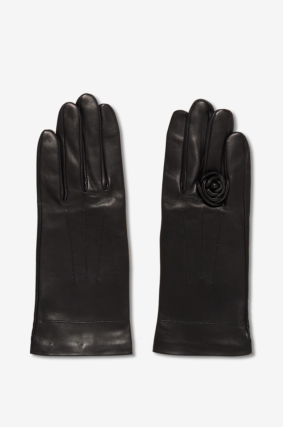 AGNELLE Gants en cuir détail bague rose Cameabague Femme NOIR 2
